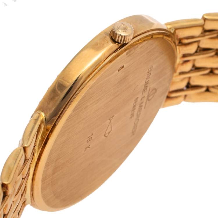 Pre Owned Baume & Mercier Mother Of Pearl 18k Yellow Gold Diamonds Classic 15156 988 Men's Wristwatch 32 mm