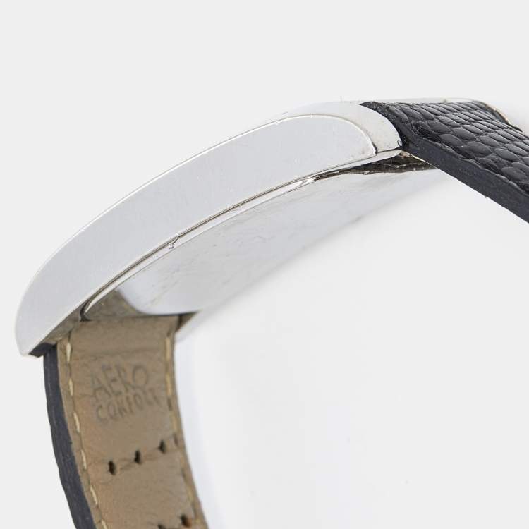 Pre Owned Baume & Mercier Black Stainless Steel Leather Hampton MV045063 Women's Wristwatch 24 mm