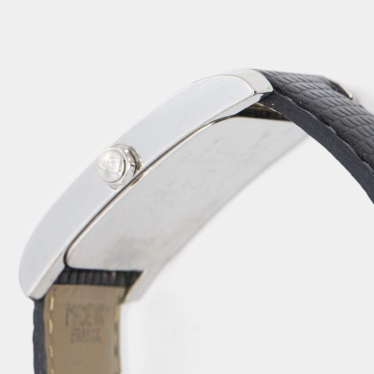 Pre Owned Baume & Mercier Black Stainless Steel Leather Hampton MV045063 Women's Wristwatch 24 mm