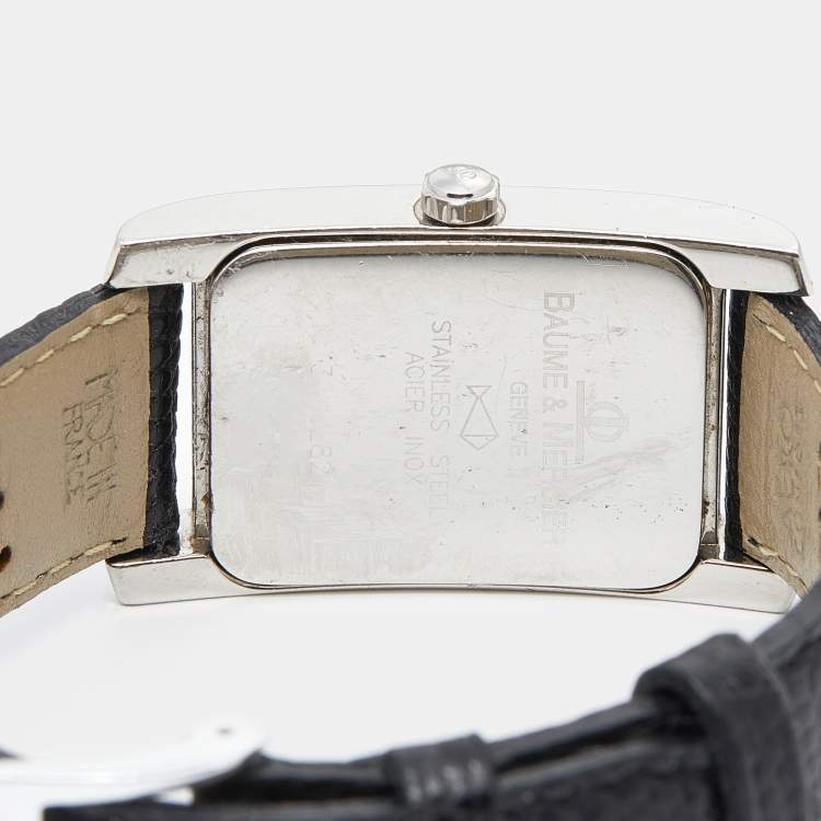 Pre Owned Baume & Mercier Black Stainless Steel Leather Hampton MV045063 Women's Wristwatch 24 mm