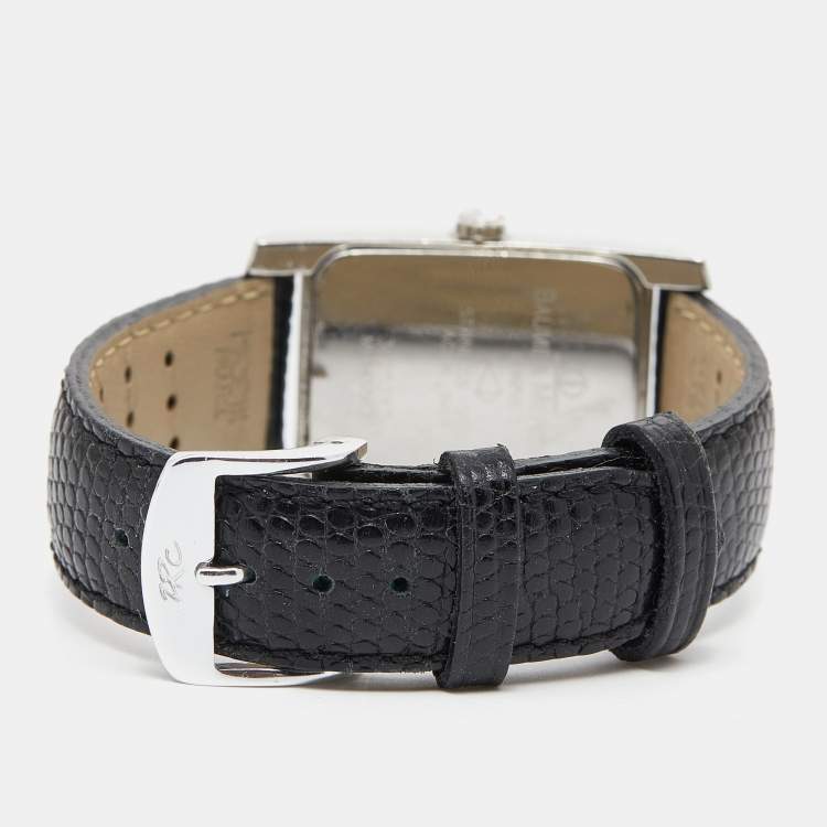 Pre Owned Baume & Mercier Black Stainless Steel Leather Hampton MV045063 Women's Wristwatch 24 mm