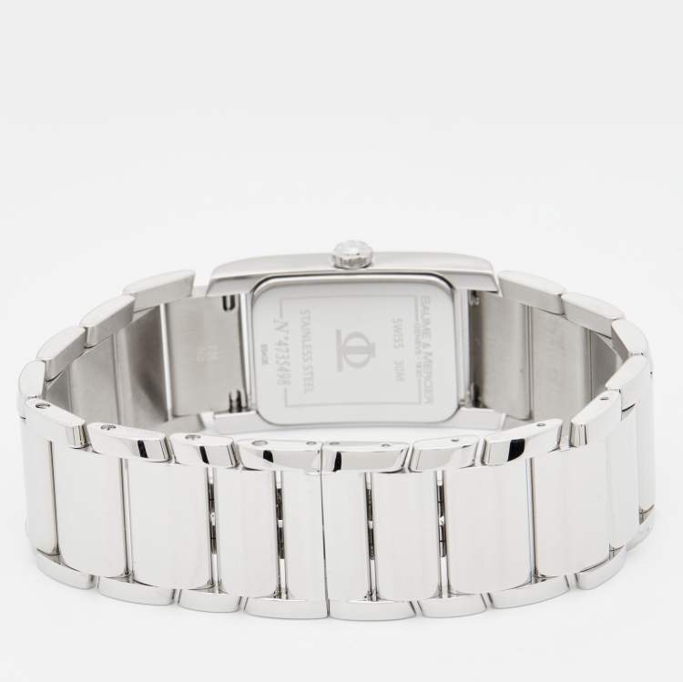 Pre Owned Baume and Mercier Mother of Pearl Stainless Steel Diamond Hampton 65406 Women's Wristwatch 20 mm