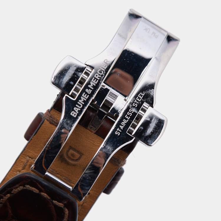 Pre Owned Baume & Mercier White Stainless Steel Alligator Leather Classima Executives 65554 Men's Wristwatch 39 mm