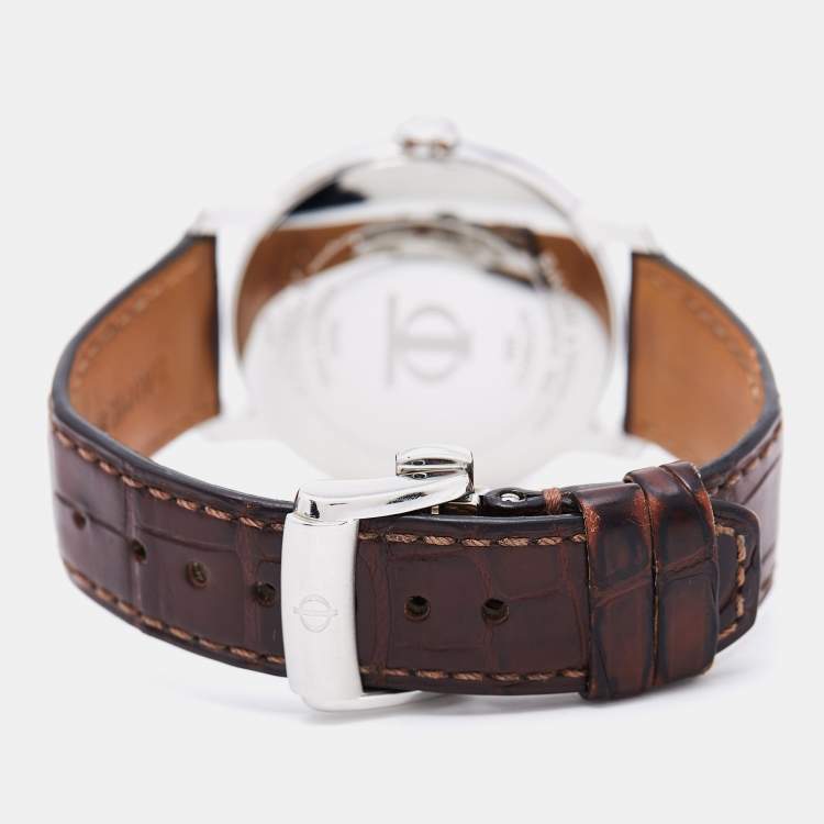 Pre Owned Baume & Mercier White Stainless Steel Alligator Leather Classima Executives 65554 Men's Wristwatch 39 mm