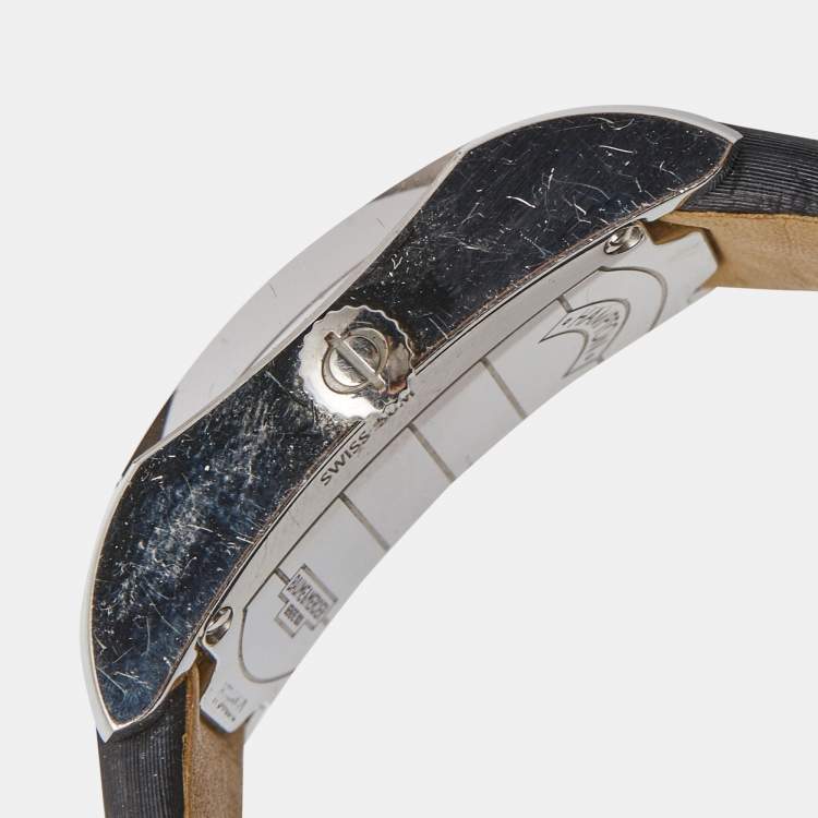 Pre Owned Baume & Mercier Grey Stainless Steel Leather Diamond Hampton 65694 Women's Wristwatch 27 mm
