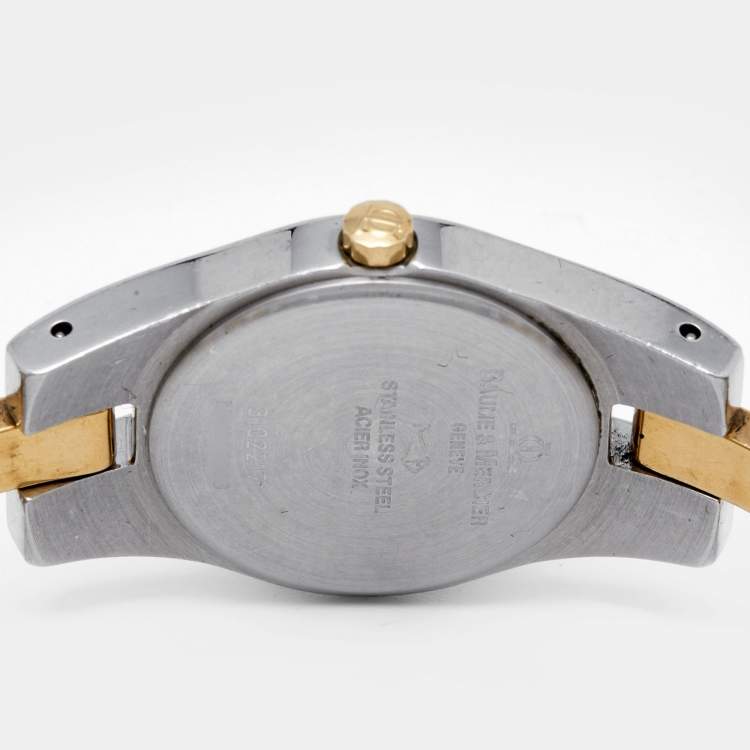 مملوكة مسبقًا Baume & Mercier White Two-Tone Stainless Steel Linea MV045203 Women's Wristwatch 22 mm