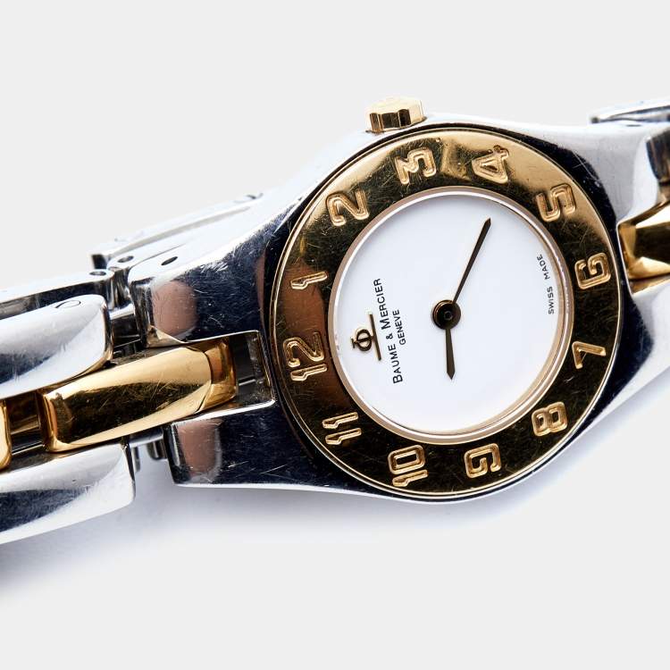 مملوكة مسبقًا Baume & Mercier White Two-Tone Stainless Steel Linea MV045203 Women's Wristwatch 22 mm