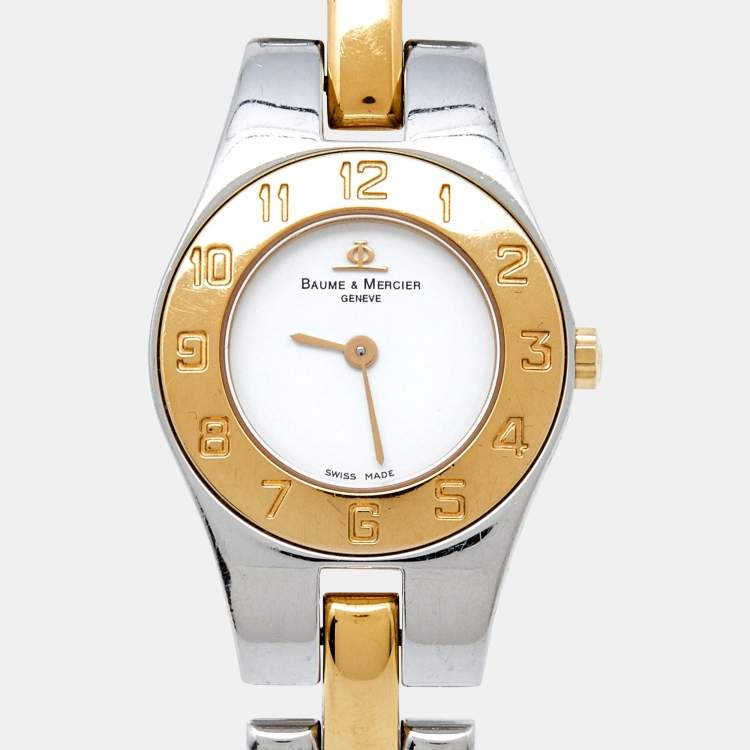 مملوكة مسبقًا Baume & Mercier White Two-Tone Stainless Steel Linea MV045203 Women's Wristwatch 22 mm