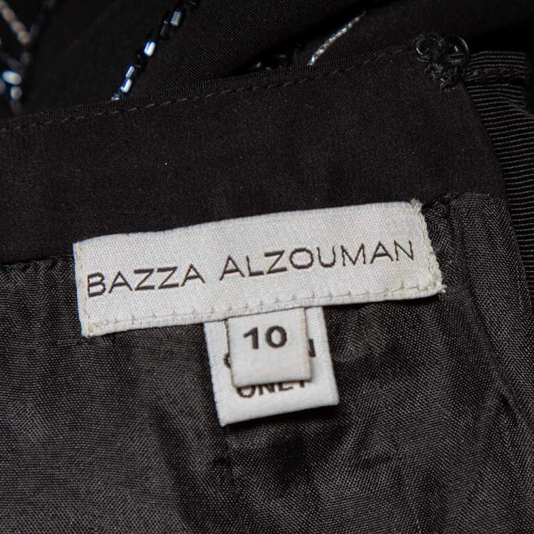 Pre Owned Bazza Alzouman Black Silk Sequin Embellished Open Back Wide Leg Jumpsuit L