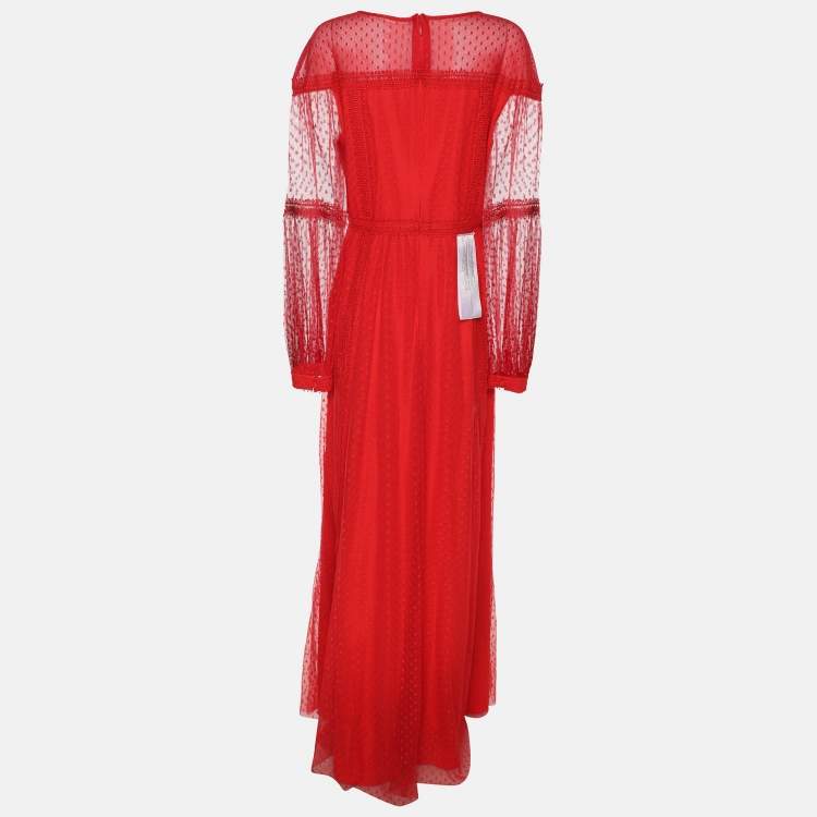 Pre Owned BCBGMAXAZRIA Red Knit Long Sleeve Maxi Dress L