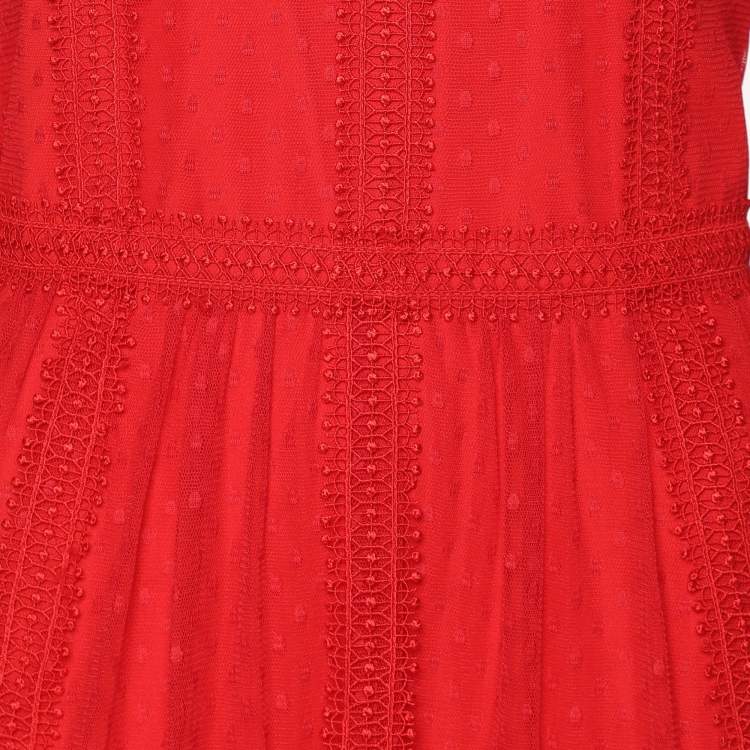 Pre Owned BCBGMAXAZRIA Red Knit Long Sleeve Maxi Dress L