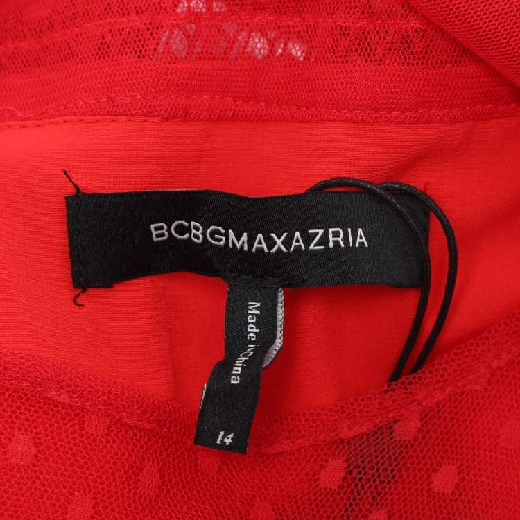 Pre Owned BCBGMAXAZRIA Red Knit Long Sleeve Maxi Dress L