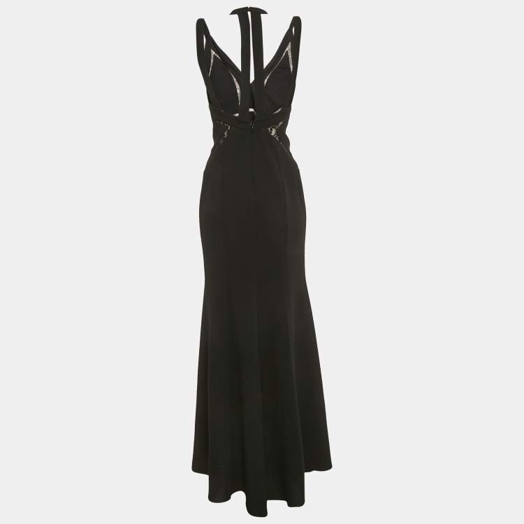 Pre Owned BCBCMaxAzria Black Crepe Lace Detail Penelopey Maxi Dress XS 