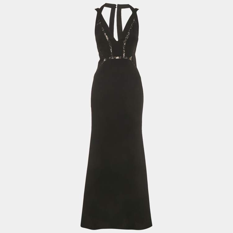 Pre Owned BCBCMaxAzria Black Crepe Lace Detail Penelopey Maxi Dress XS 