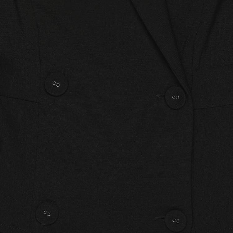 Pre Owned BCBGMAXAZRIA Black Crepe and Lace Hem Double Breasted Blazer L