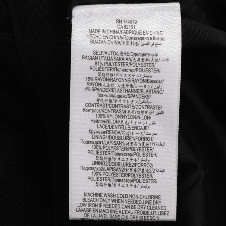 Pre Owned BCBGMAXAZRIA Black Crepe and Lace Hem Double Breasted Blazer L