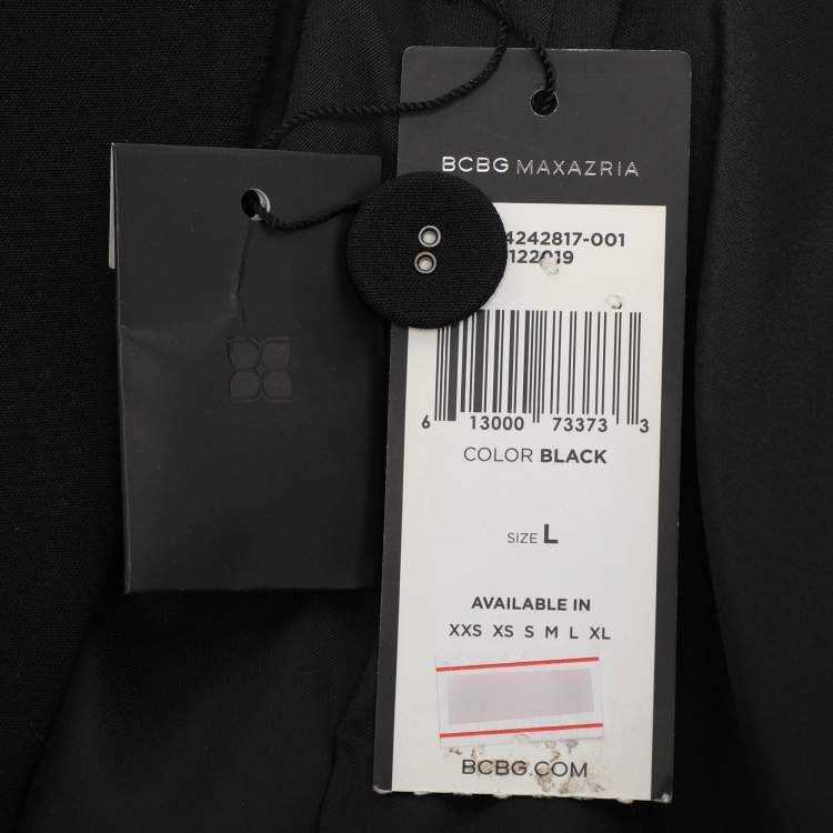 Pre Owned BCBGMAXAZRIA Black Crepe and Lace Hem Double Breasted Blazer L