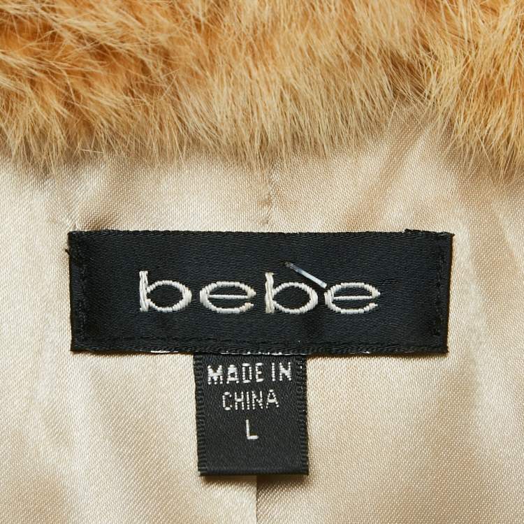Pre Owned Bebe Beige Sequined Rabbit Fur Jacket L