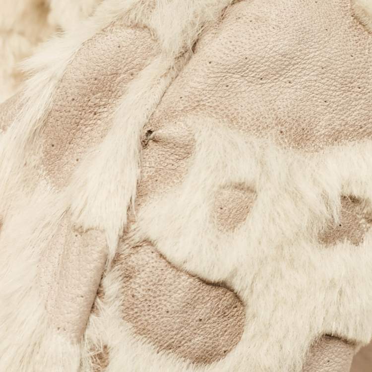 Pre Owned Bebe Beige Sequined Rabbit Fur Jacket L
