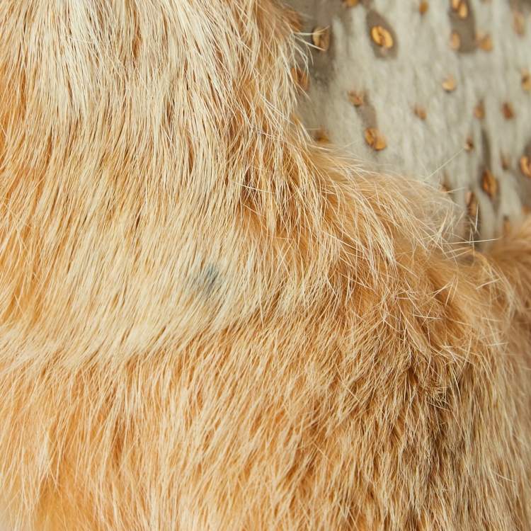 Pre Owned Bebe Beige Sequined Rabbit Fur Jacket L