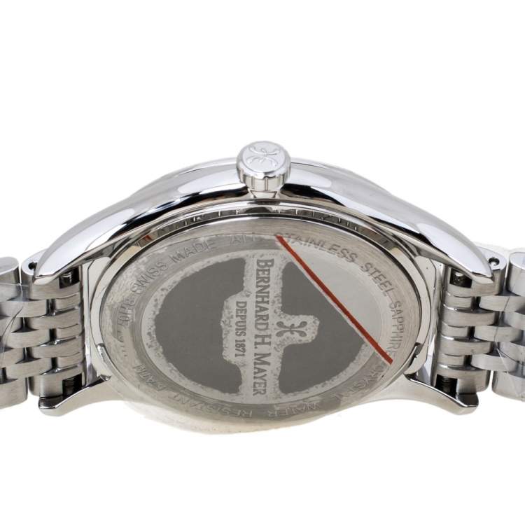 Pre Owned  Bernhard H. Mayer Mother Of Pearl Stainless Steel Diamond Muses Women's Wristwatch 36 mm
