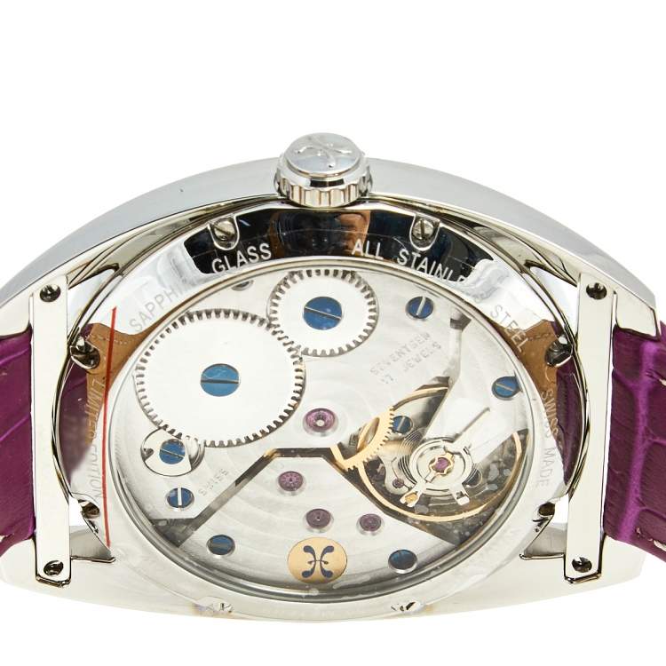 Pre Owned Bernhard H. Mayer Mother Of Pearl Stainless Steel Leather Mecanique-Diamond BH30/CW Women's Wristwatch 44 mm