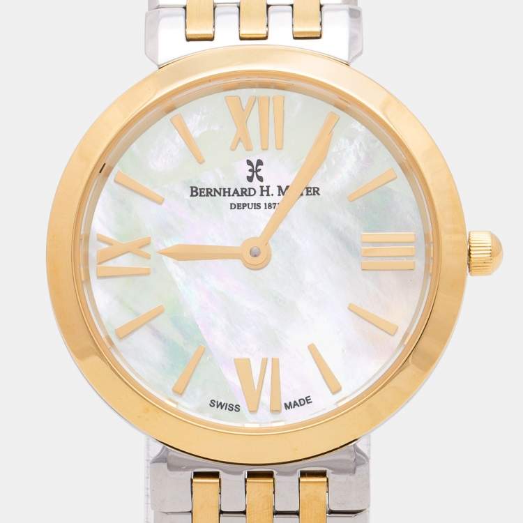 Pre Owned Bernhard H. Mayer Mother of Pearl Two Tone Stainless Steel Thalia 52702.595.1 Women's Wristwatch 27.5 mm