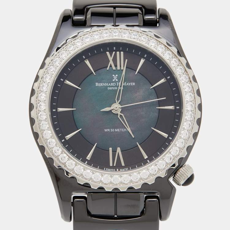 Pre Owned Bernhard H. Mayer Black Mother of Pearl Ceramic La Vida BH17/CWR Women's Wristwatch 38 mm