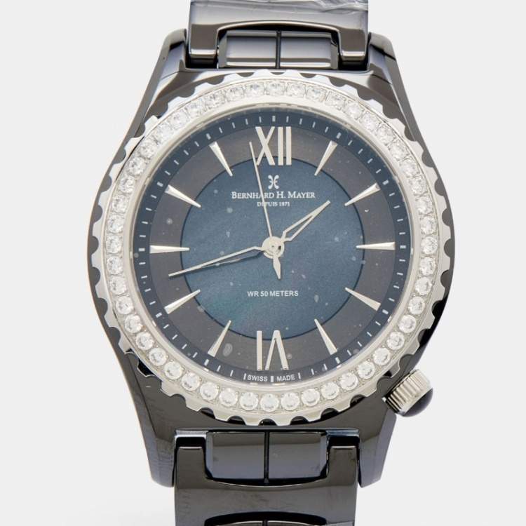 Pre Owned Bernhard H. Mayer Black Mother Of Pearl Black Ceramic Stainless Steel La Vida BH17P/CW Women's Wristwatch 38 mm