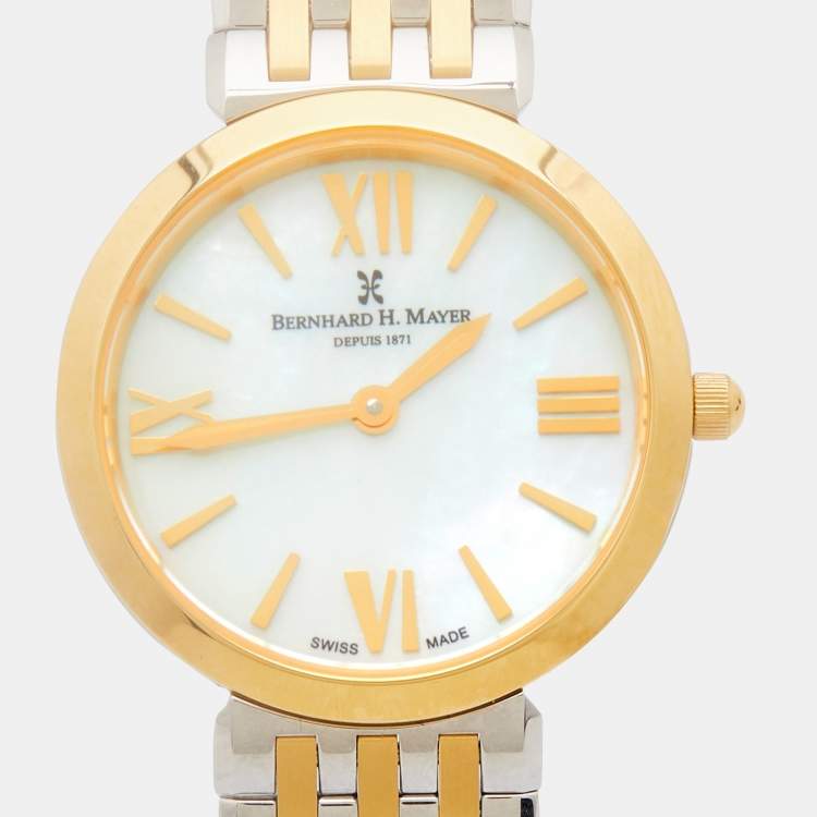 Pre Owned Bernhard H. Mayer Mother of Pearl Two Tone Stainless Steel Thalia 52702.595.1 Women's Wristwatch 27.5 mm 