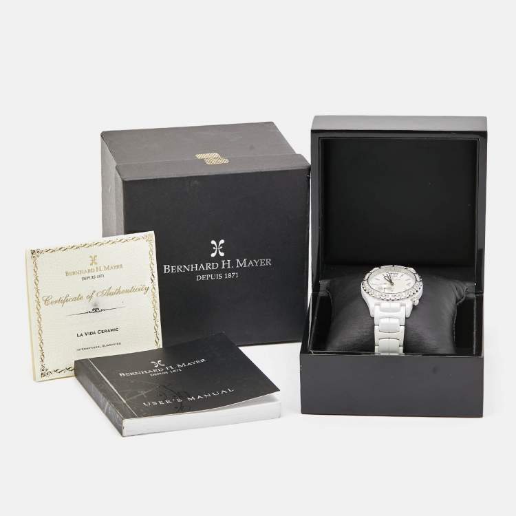 Pre Owned Bernhard H.Mayer White Ceramic Stainless Steel La Vida B2416/CW Women's Wristwatch 38 mm