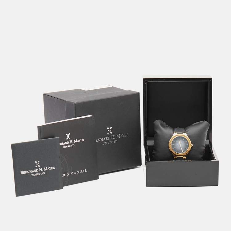 مملوكة مسبقًا Bernhard H. Mayer Black Mother Of Pearl Effect Gold PVD Plated Stainless Steel Rubber Le Classique BH34P/CW Women's Wristwatch 35 mm