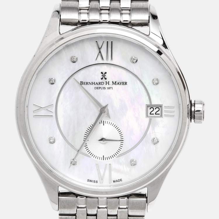 Pre Owned  Bernhard H. Mayer Mother Of Pearl Stainless Steel Diamond Muses BH07/CWF Women's Wristwatch 36 mm