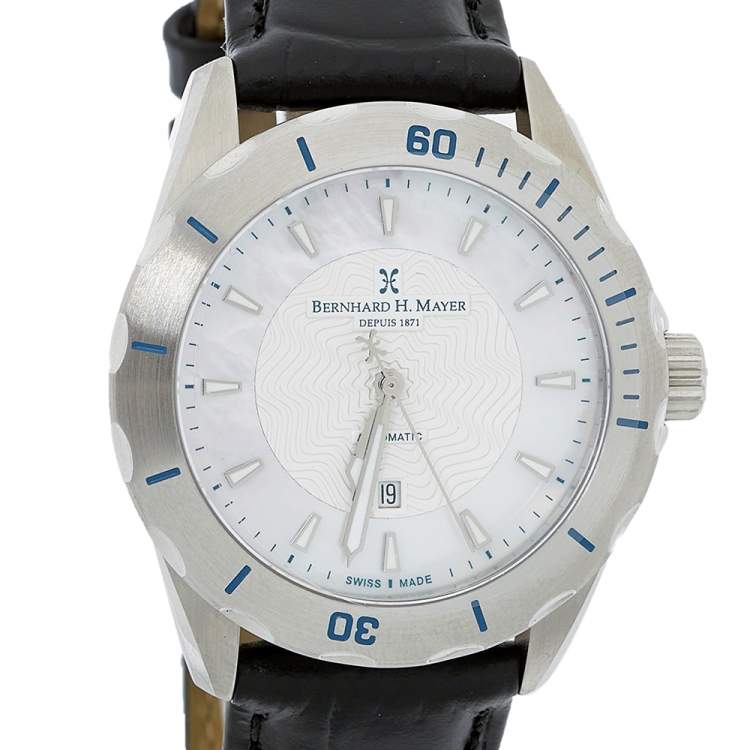 Pre Owned Bernhard H. Mayer White Mother of Pearl Leather Limited Edition BH04 Ballad Women's Wristwatch 34 mm