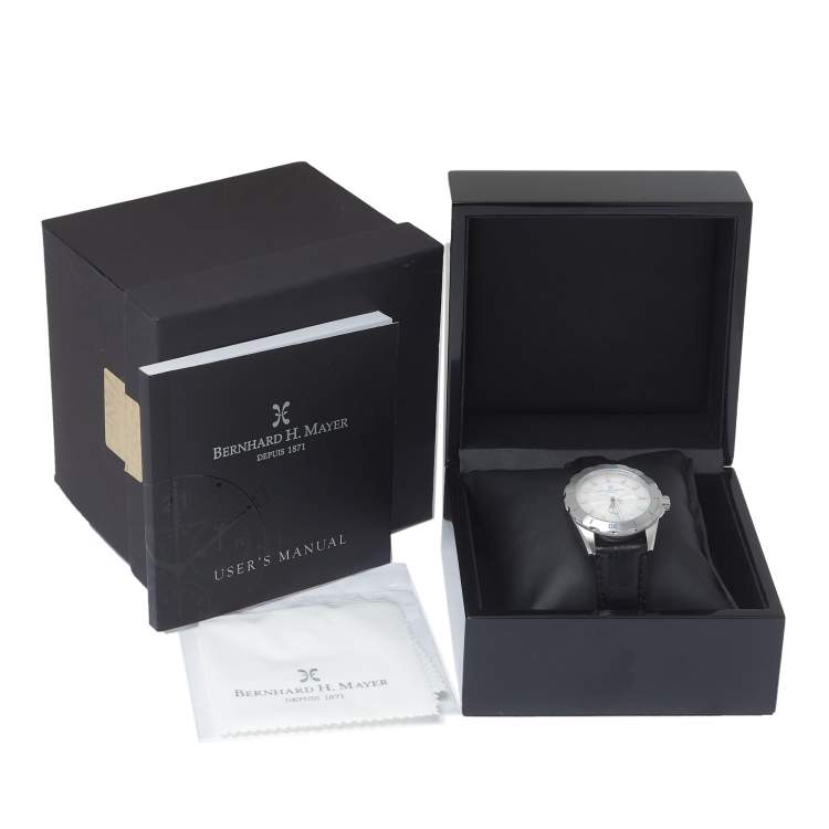 Pre Owned Bernhard H. Mayer White Mother of Pearl Leather Limited Edition BH04 Ballad Women's Wristwatch 34 mm