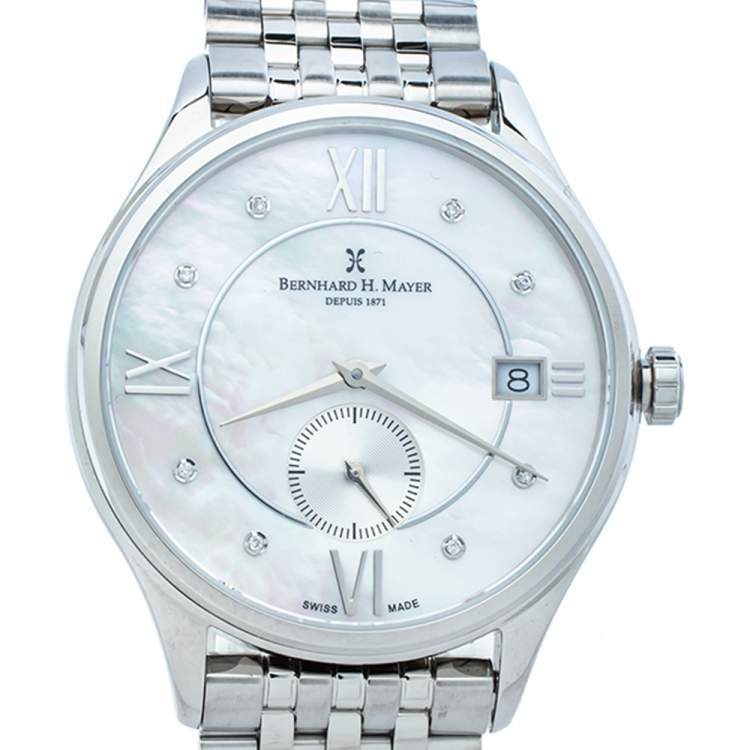 Pre Owned Bernhard H. Mayer Mother Of Pearl Stainless Steel Diamond Muses Women's Wristwatch 36mm