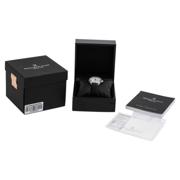 Pre Owned Bernhard H. Mayer White Stainless Steel Leather Force Quantum 41601.623.1 Women's Wristwatch 35 mm