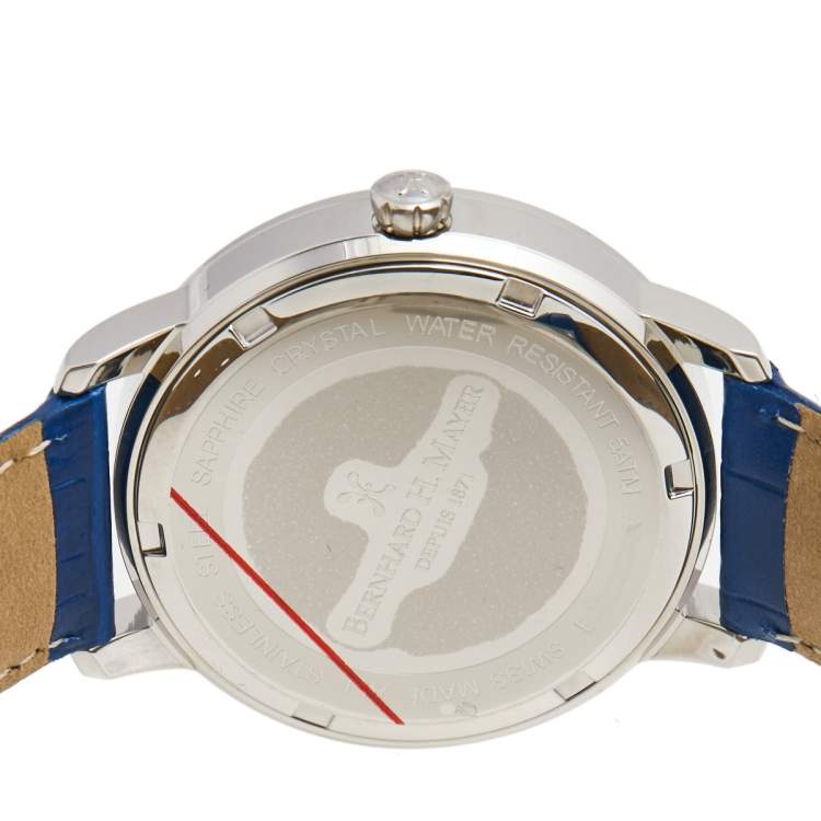 Pre Owned Bernhard H Mayer Blue Mother of Pearl Stainless Steel Leather Estelle B2500/CW Women's Wristwatch 37 mm