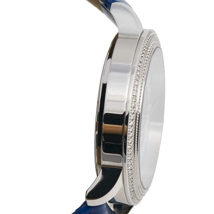 Pre Owned Bernhard H Mayer Blue Mother of Pearl Stainless Steel Leather Estelle B2500/CW Women's Wristwatch 37 mm