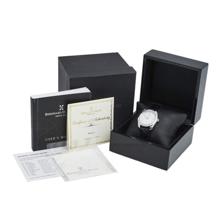 Pre Owned Bernhard H. Mayer White Stainless Steel Leather Stella B2493/CW Women's Wristwatch 34 mm