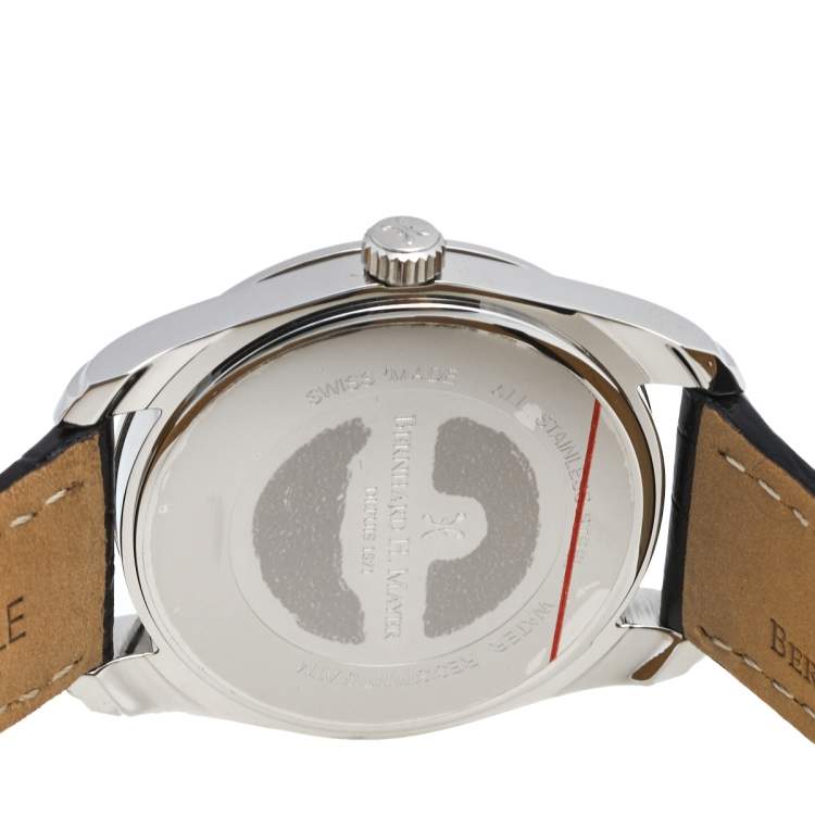 Pre Owned Bernhard H. Mayer White Stainless Steel Leather Stella B2493/CW Women's Wristwatch 34 mm