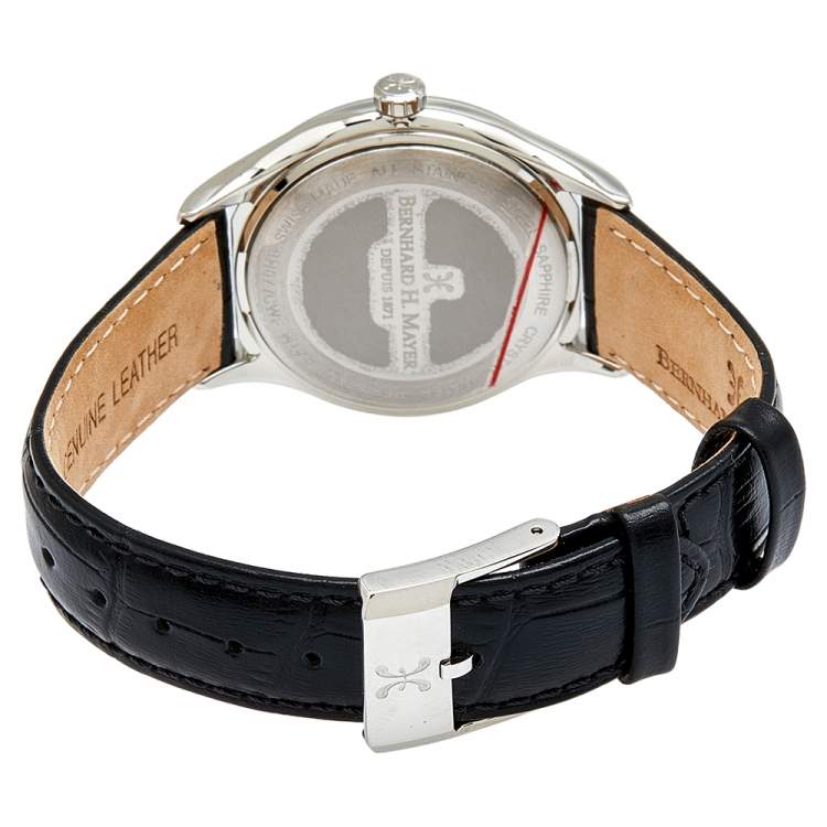 Pre Owned Bernhard H. Mayer Mother Of Pearl Stainless Steel Leather Diamond Muses Women's Wristwatch 36 mm