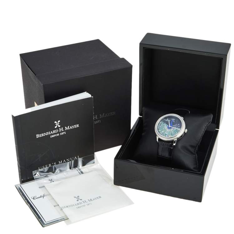 Pre Owned Bernhard H.Mayer Multicolor Stainess Steel Leather Diamond Peacock BH26/CW Women's Wristwatch 38 mm