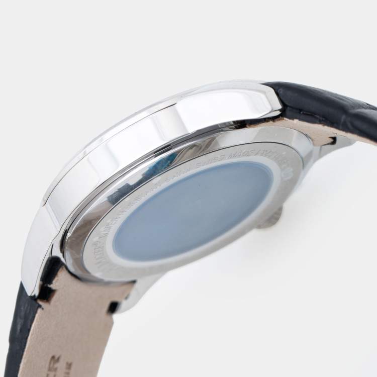 Pre Owned Bernhard H. Mayer White Stainless Steel Leather Force Quantum 41601.623.1 Women's Wristwatch 35 mm