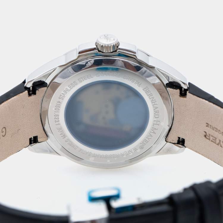 Pre Owned Bernhard H. Mayer White Stainless Steel Leather Force Quantum 41601.623.1 Women's Wristwatch 35 mm