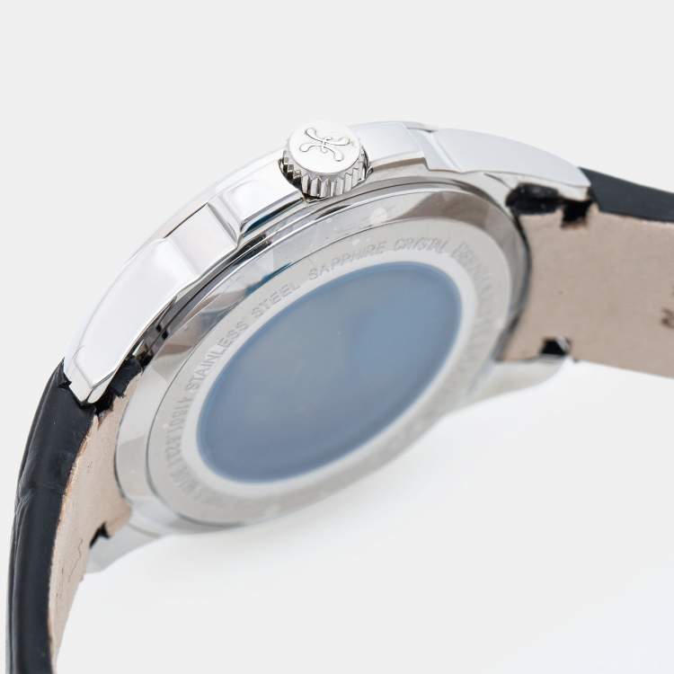 Pre Owned Bernhard H. Mayer White Stainless Steel Leather Force Quantum 41601.623.1 Women's Wristwatch 35 mm