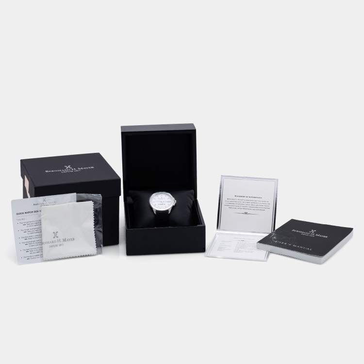 Pre Owned Bernhard H. Mayer White Stainless Steel Leather Force Quantum 41601.623.1 Women's Wristwatch 35 mm