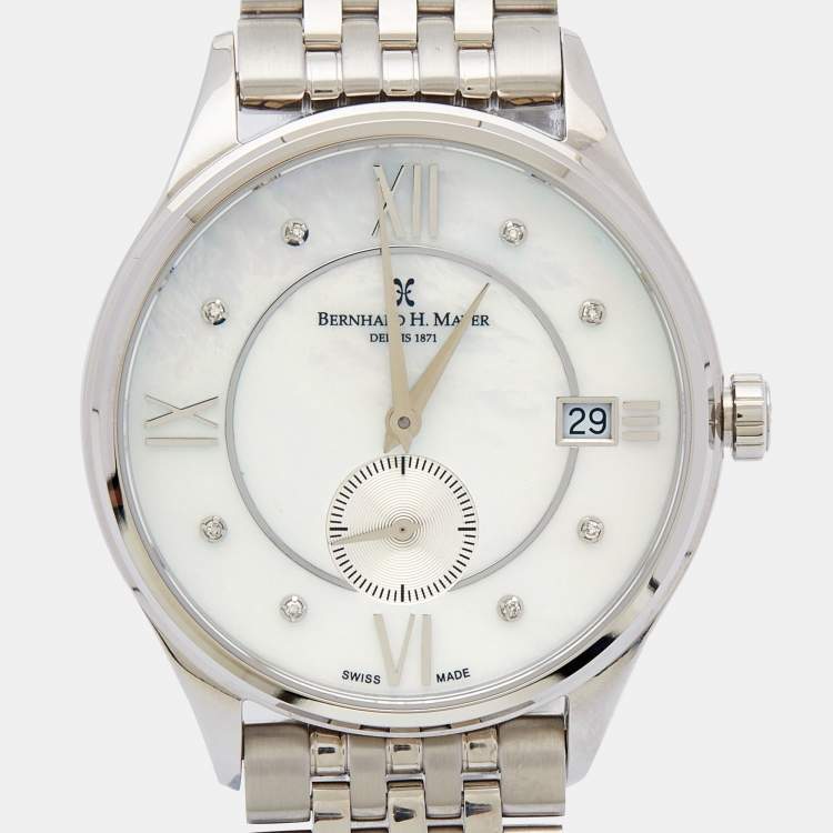 Pre Owned Bernhard H. Mayer Mother of Pearl Diamond Stainless Steel Muses Ladies Women's Wristwatch 36 mm