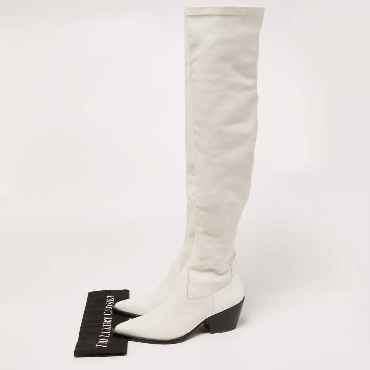 Pre Owned Black Suede Studio x Caroline Stanbury White Leather Knee Length Boots Size 38