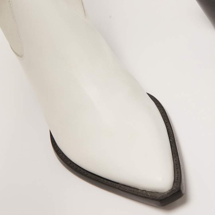 Pre Owned Black Suede Studio x Caroline Stanbury White Leather Knee Length Boots Size 38